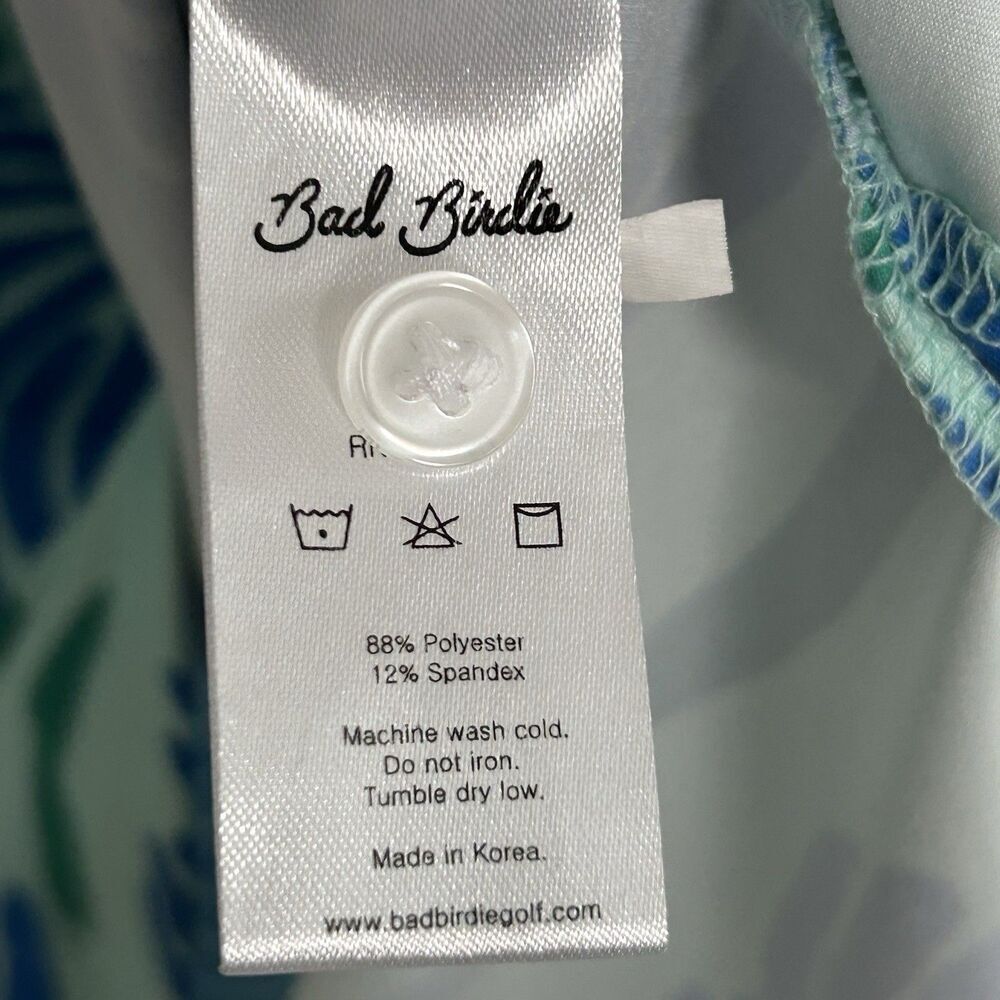 Bad Birdie Polo Shirt Golf Men's Size Medium Blue Floral Print Preppy Comfort - Picture 8 of 10